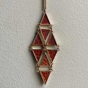 3D Printed Art Deco Triangle Pendent Necklace w/Cognac Alligator & Lizard